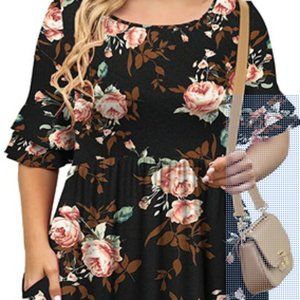 Tralilbee Women Plus Size 3x Dress Short Sleeve Pleated Swing Dress